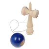a white kendama toy with a blue ball