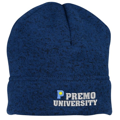 Additional Image 1 - a blue beanie with white text