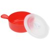 a red and white plastic container