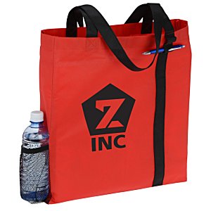 Additional Image 3 - a red bag with a black strap and a water bottle
