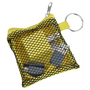 Additional Image 2 - a yellow pouch with a key chain and various objects