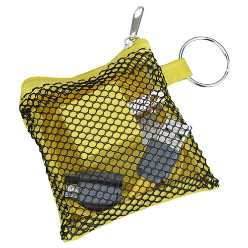 Additional Image 2 - a yellow pouch with a key chain and various objects