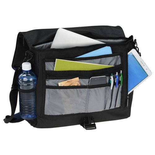 Additional Image 1 - a black bag with a pocket full of papers and a water bottle