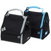 a black and blue lunch bags