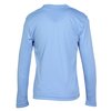 a blue long sleeved shirt