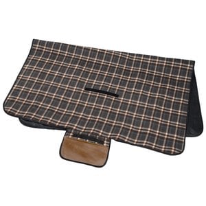 Additional Image 1 - a folded black and brown plaid table cloth