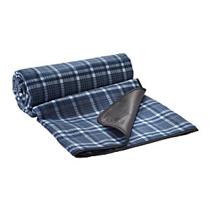 Additional Image 3 - a blue plaid blanket with a black tie