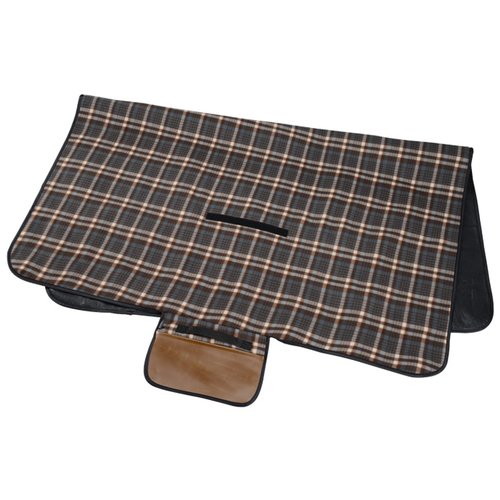 Additional Image 1 - a folded black and brown plaid table cloth