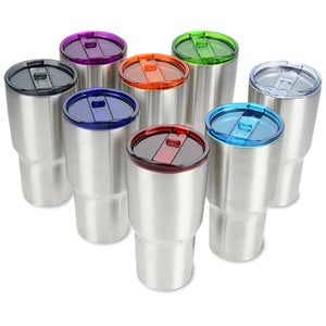 Additional Image 3 - a group of silver cups with different colored lids