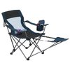 a black folding chair with a white cushion