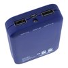 a blue rectangular device with usb ports