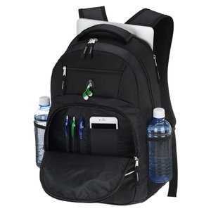 Additional Image 3 - a black backpack with a bottle of water