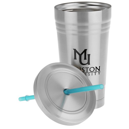 Additional Image 1 - a silver cup with a blue strap