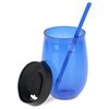 a blue cup with a straw