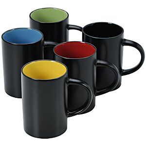 Additional Image 1 - a group of black mugs with different colored cups