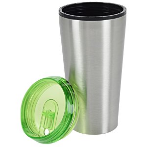 Additional Image 2 - a silver and black cup with a green lid