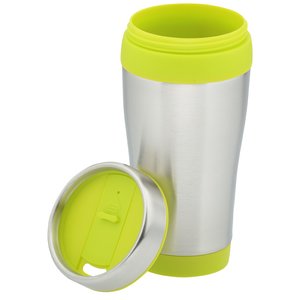 Additional Image 1 - a silver and yellow travel mug