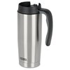 a silver and black coffee mug