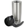 a silver cylinder with a black handle