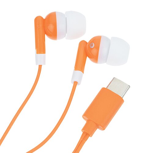 Additional Image 2 - a pair of orange earbuds