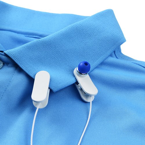 Additional Image 1 - a blue shirt with a pair of earbuds attached to it