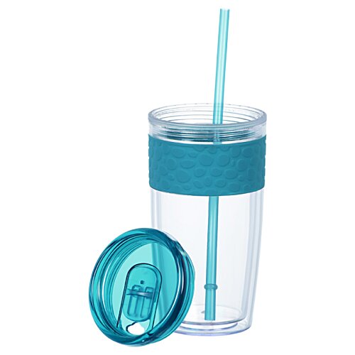 Additional Image 1 - a clear plastic cup with a blue lid