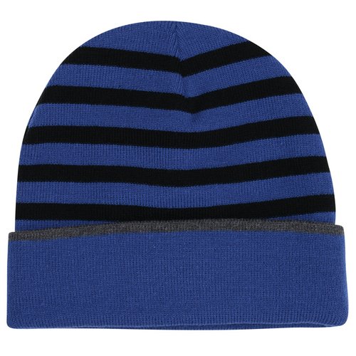 Additional Image 1 - a blue and black striped beanie