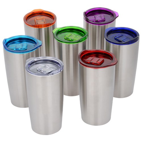 Additional Image 1 - a group of silver cups with different colored lids