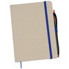 a white notebook with a blue band