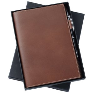 Additional Image 1 - a brown leather folder on top of black sheets