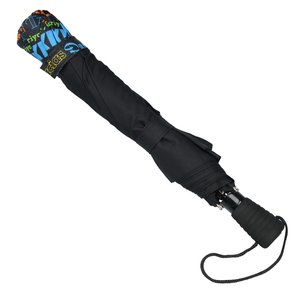 Additional Image 3 - a black umbrella with a blue handle