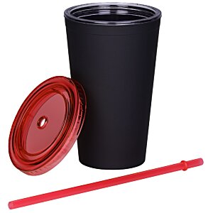 Additional Image 1 - a black cup with a red lid and a straw