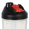 a black and white shaker with a red lid