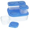 a plastic container with blue lids