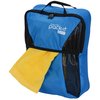 a blue and black bag with a yellow towel