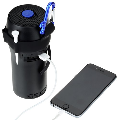 Additional Image 2 - a black water bottle with a blue cap and a cell phone
