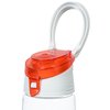 a white and orange bottle with a red lid