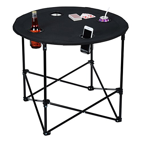 Additional Image 3 - a round black table with metal legs