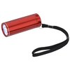 a red flashlight with a black strap