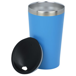 Additional Image 1 - a blue cup with silver lid and a black spoon