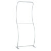 a white display stand with a curved design