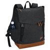 a black backpack with brown straps