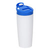 a white and blue plastic container