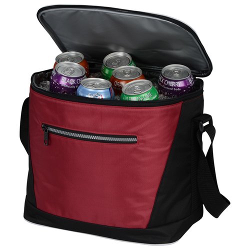 Additional Image 3 - a red and black cooler bag with bottles inside