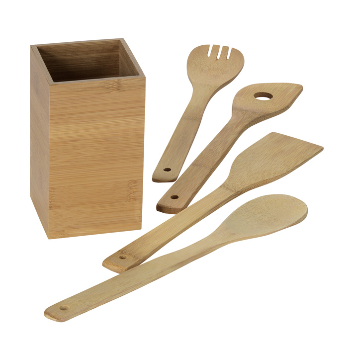 Bamboo Canister Set: Includes 4 Utensils - Custom Cookware