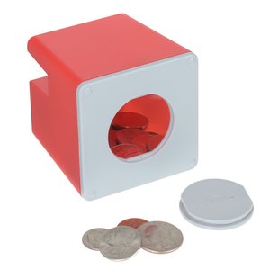 Additional Image 4 - a red and white cube with a red circle and a few coins