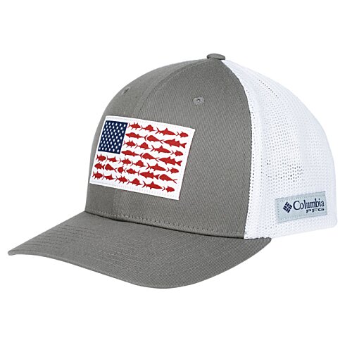 Additional Image 2 - a grey and white hat with a flag patch