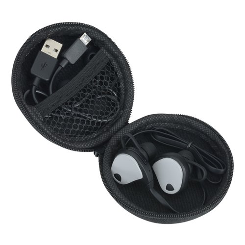 Additional Image 1 - a black case with a black case with a white and grey earbuds in it