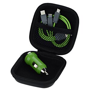 Additional Image 2 - a black case with a green cord and a green cable in it