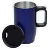 a blue and silver coffee mug